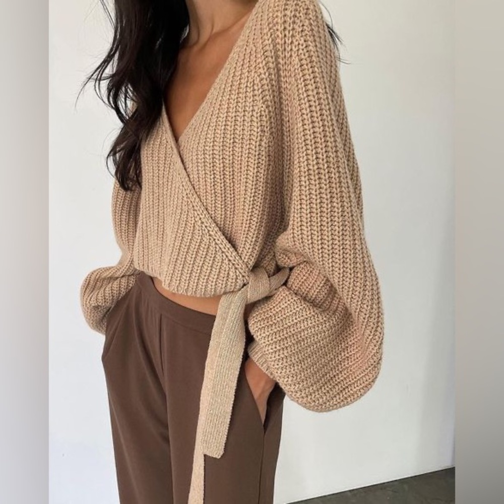 SOLD. Oak + Fort Cropped Wrap Sweater - Picture 2 of 8